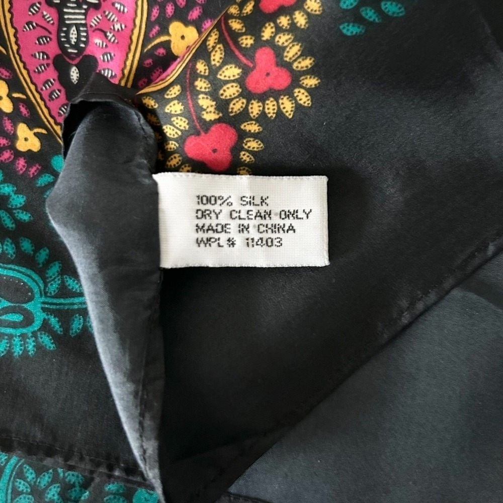 Diane Von Furstenberg 100% Silk Scarf Black Multicolor Paisley Plaid Luxury - Picture 7 of 7